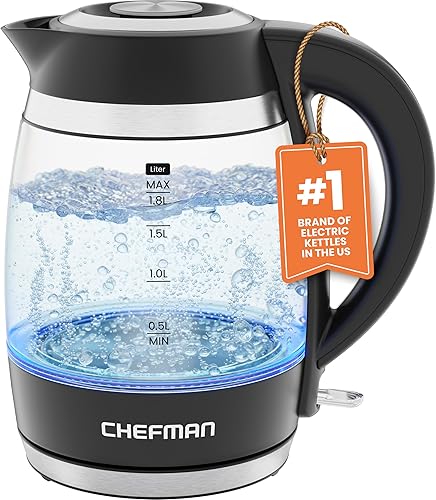 Chefman Hervidor eléctrico, 1.8 L 1500 W, caldera de agua caliente, tapa extraíble para una fácil limpieza, apagado automático, protección contra
