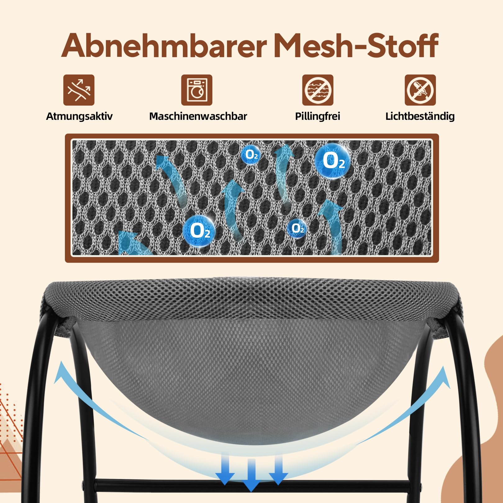 LIFLIX Katzenhängematte Outdoor, Erhöhter Katzenbett mit abnehmbarem, Waschbarem Netzstoff, Stehend Hängematte Katzen für Innen-/Außenbereich (Grau)