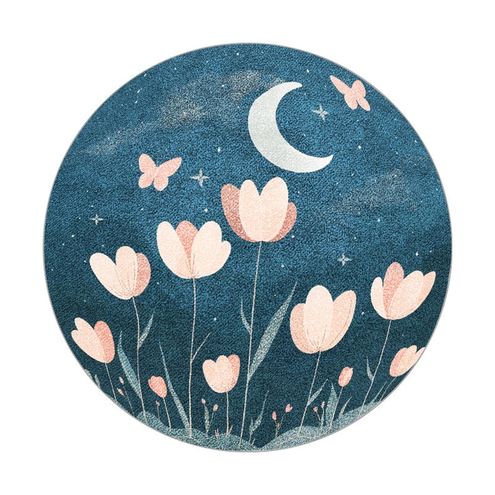 Tapis rond 90 cm bleu rose lavable et antidérapant pour chambre
