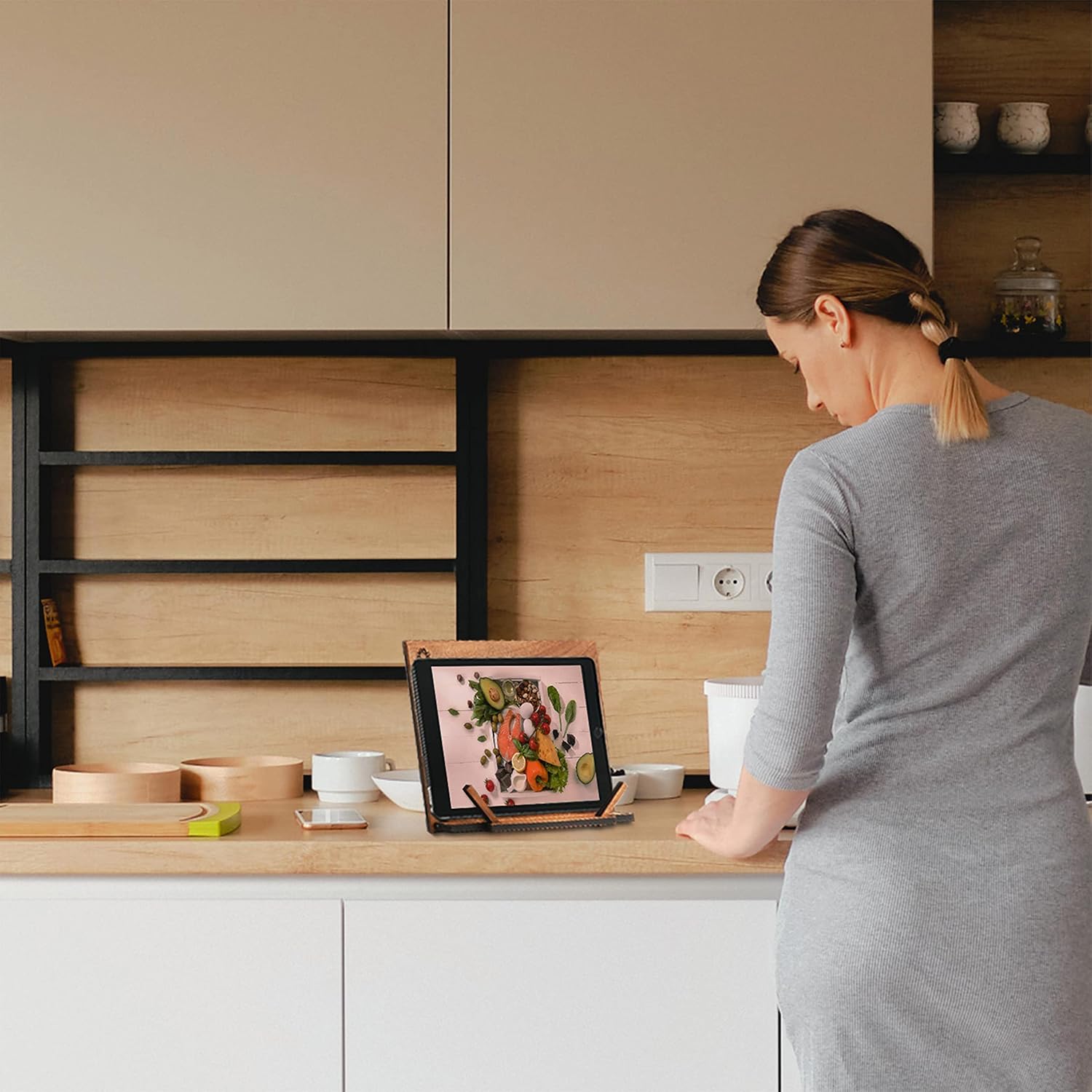 TILISMA Wooden Cook Book Stand – Handmade Walnut Book Holder for Reading Hands Free – Cookbook Stand for Kitchen Counter – Recipe Holder – Reading Accessories for Kitchen – Cookbook in Ipad and Tablet - Image 7