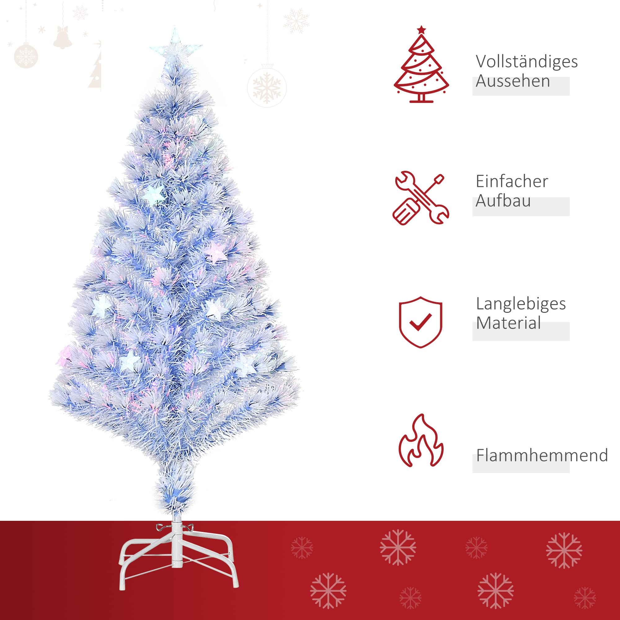 HOMCOM Künstlicher Weihnachtsbaum 120 cm Christbaum mit LED Weiß+Blau