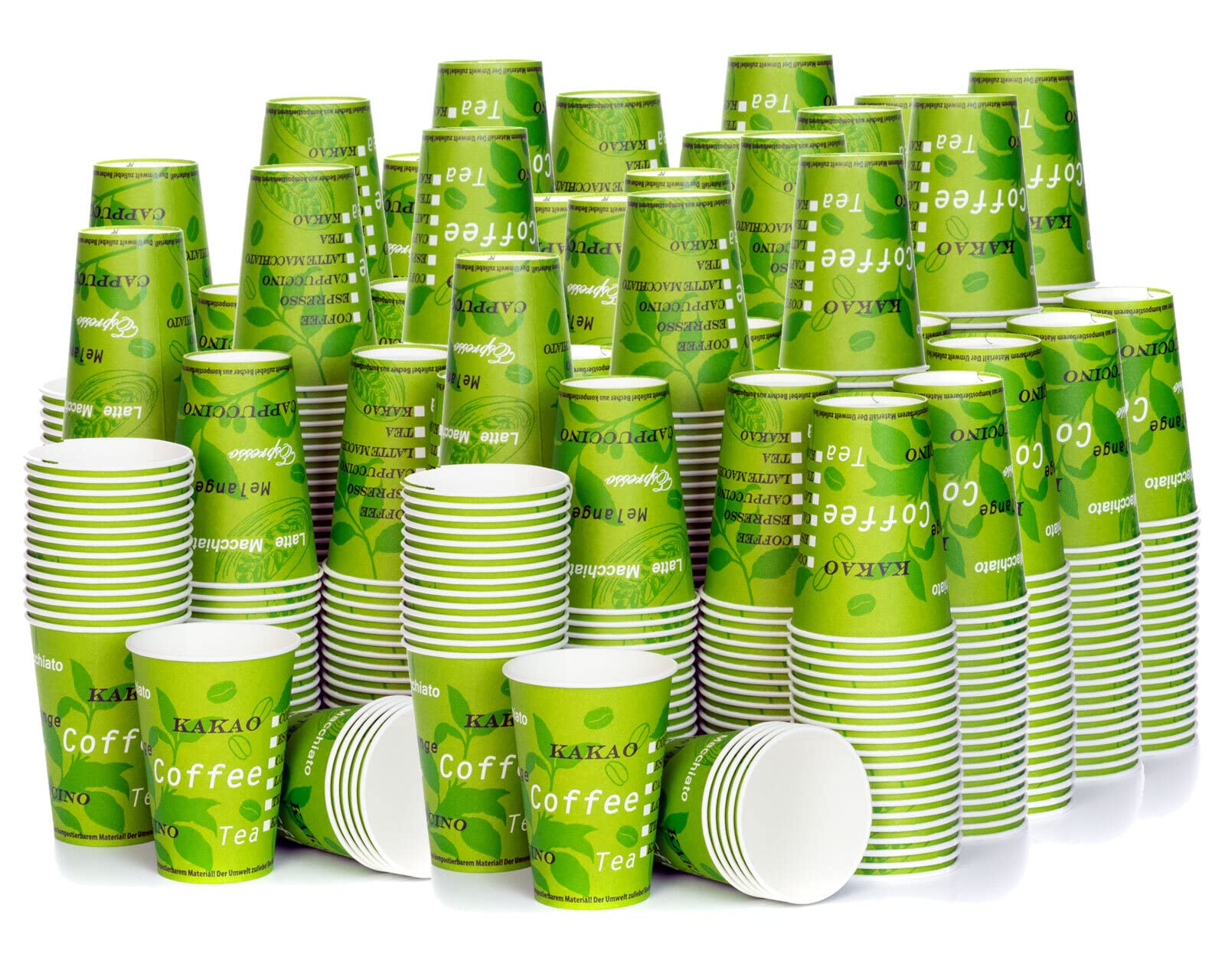 Octopus 1000 Kaffeebecher aus Pappe, 180 ml, grüne Bio-Optik, beschichtet | Für Kaffee, Tee, Kakao und kalte Getränke, formstabil, geschmacksneutral und in Deutschland produziert