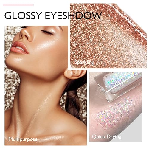 Miniatura 6 de KYDA Sombra de ojos líquida con purpurina de 5 colores, sombra de ojos metálica brillante, sombra de ojos de acabado brillante duradero, maquillaje