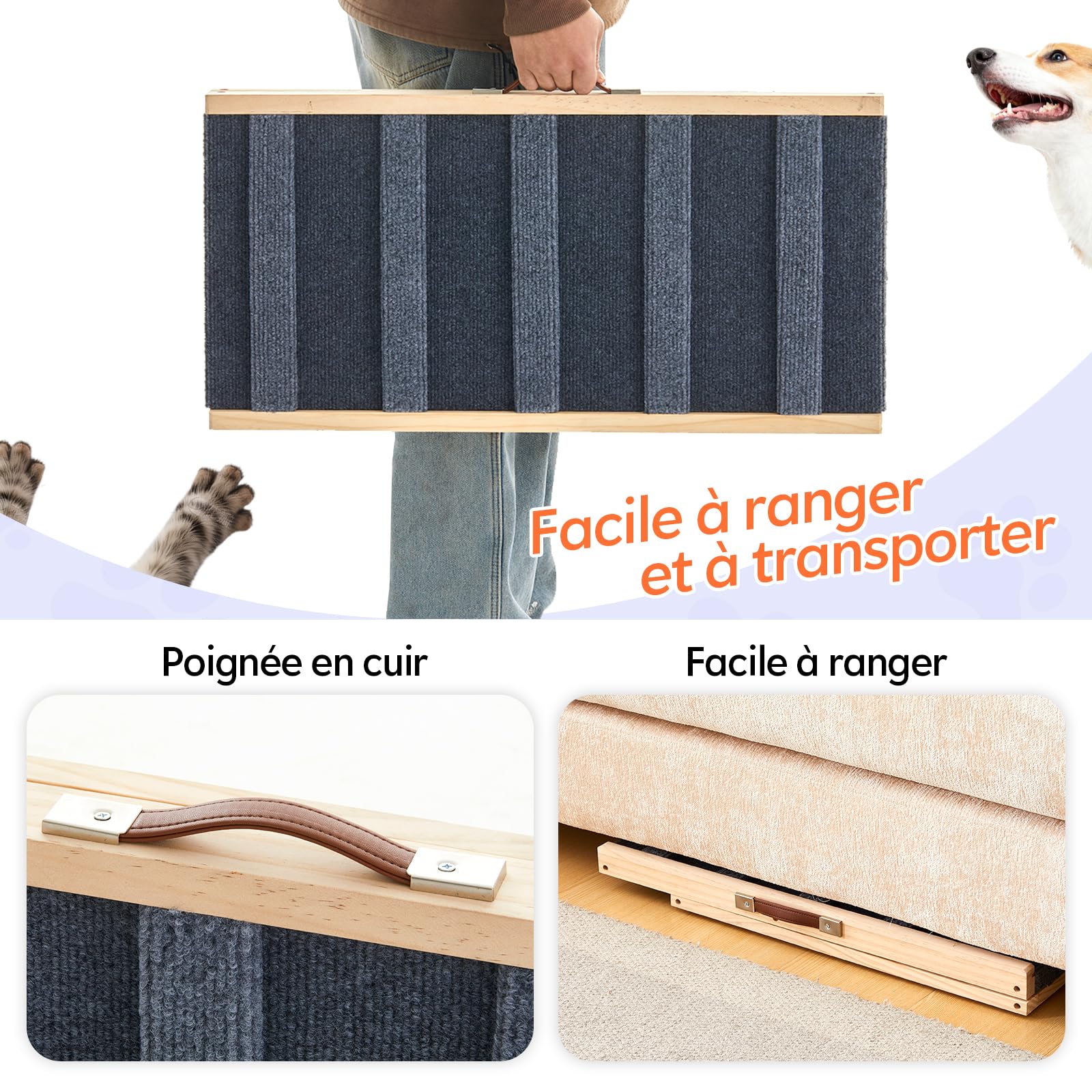 TUKAILAI Rampe pour Chien en Bois Massif, Hauteur Réglable Pliable