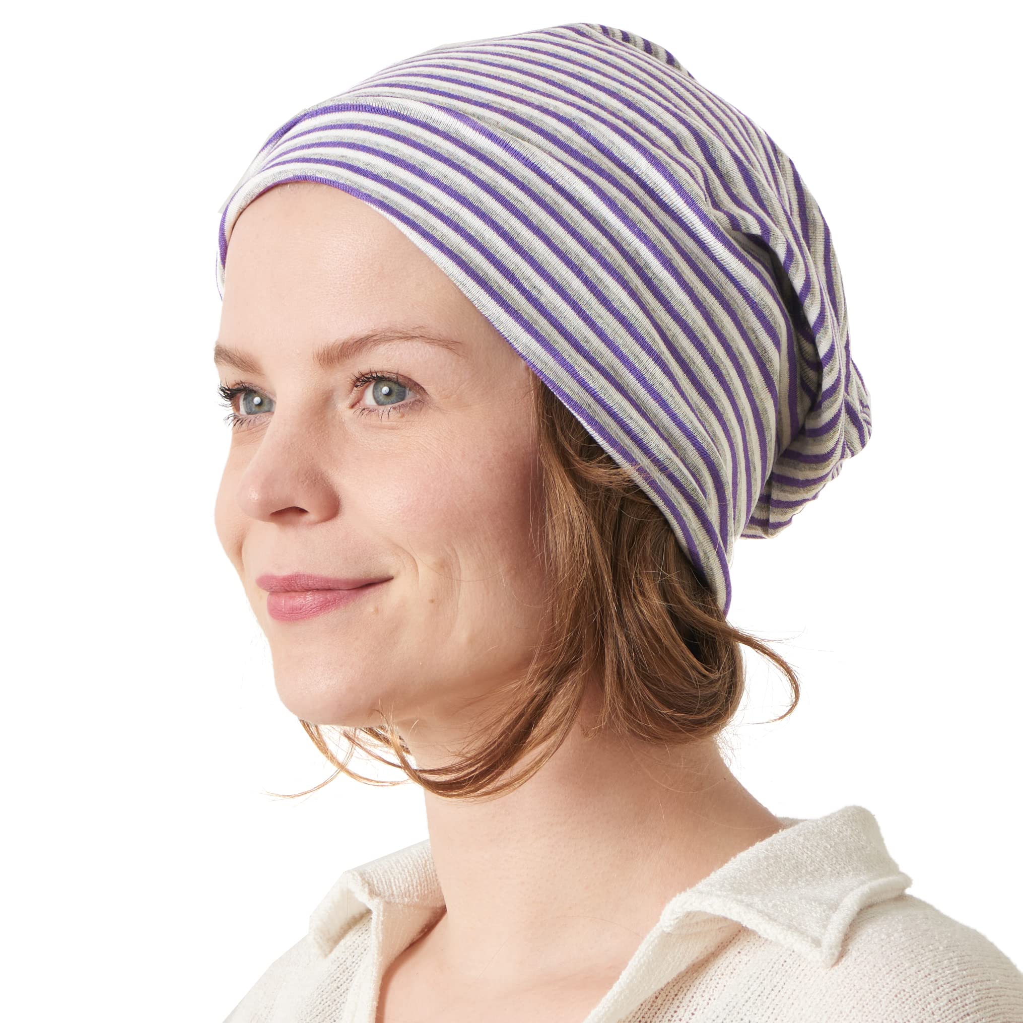Charm Women's Purple Border Organic Cotton Slouchy Beanie - Chemo Hat Japanese Mens Hipster Cap