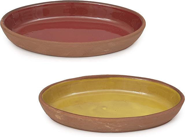 Terracotta Serving Dishes Set of 2 Oval Dishes for Tapas Meats Cheeses Lasagne Banana Split Dessert Sushi - Serving Platter Baking Ovenproof Dish or Ramekin Dishes - Spanish Display and Baking Dish