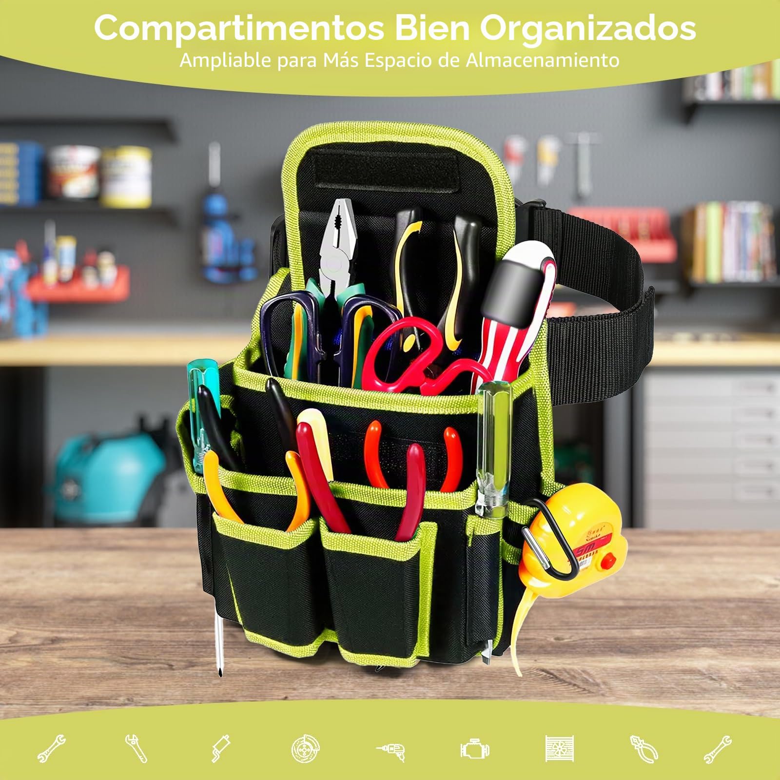 APOMOONS Cinturón de Herramientas, Bolsa Electricista, Cinturones de Herramientas, Porta Herramientas Desmontable Y Ajustable para Electricista, Carpintero