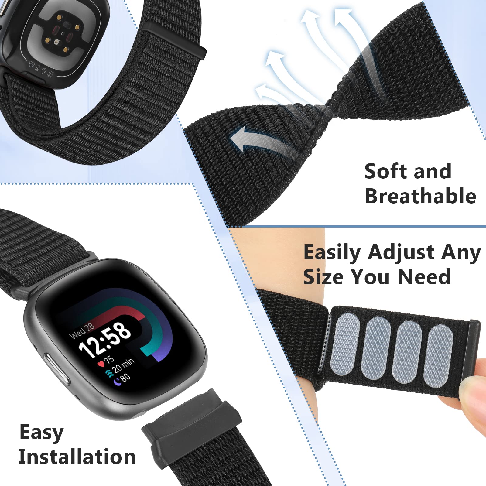 Runostrich Pasek kompatybilny z Fitbit Sense/Fitbit Versa 3, miękki, oddychający, regulowany, nylonowy pasek zastępczy, dla mężczyzn i kobiet