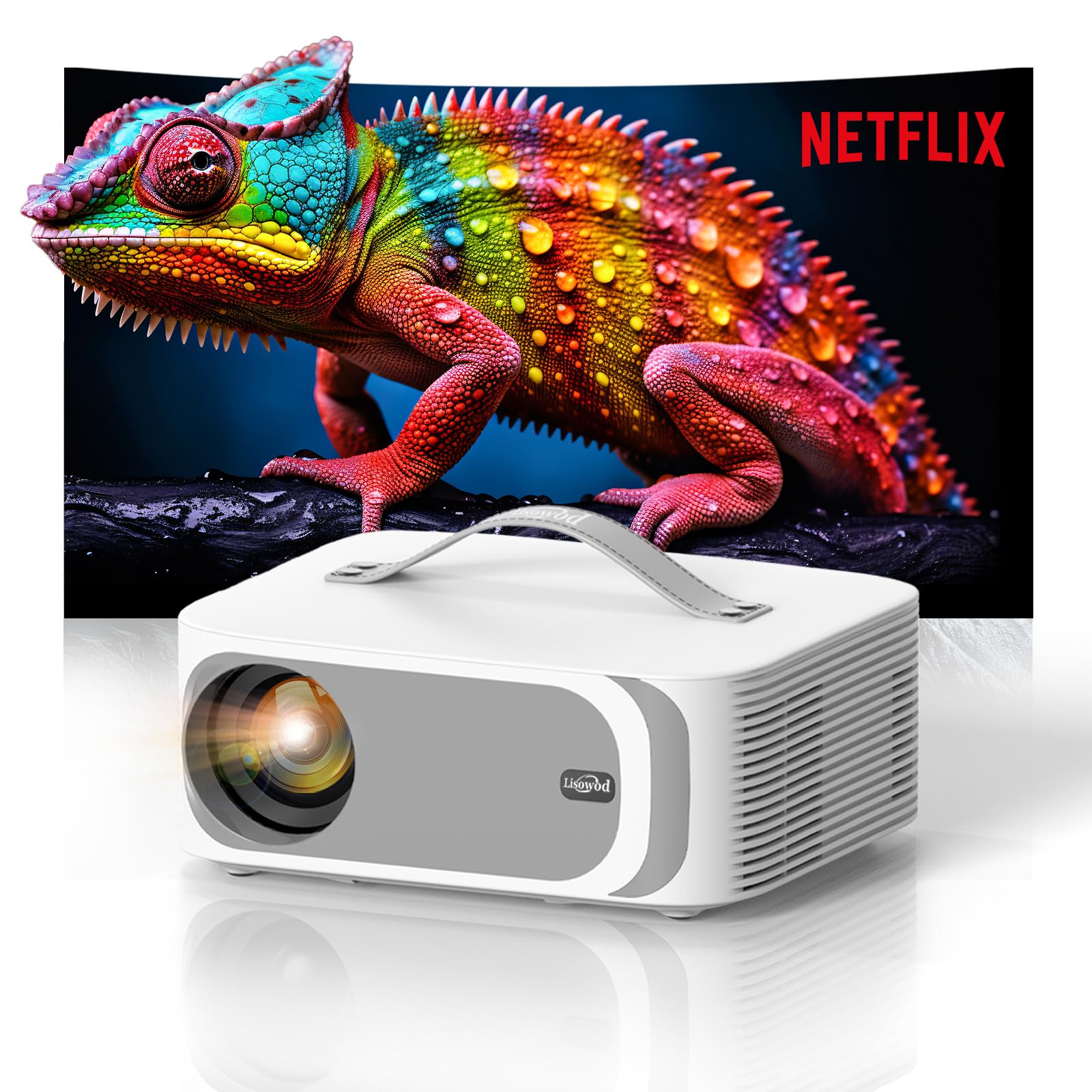 [AI OS/1500ANSI/Official-Apps] Projector 4K, Smart TV Projector Bluetooth 5.2 WiFi 6: Auto Keystone Focus, 30W Dolby Audio, Native 1080P HDR10+, Lisowod 2025 Portable Projecteur for Outdoor/Home Movie