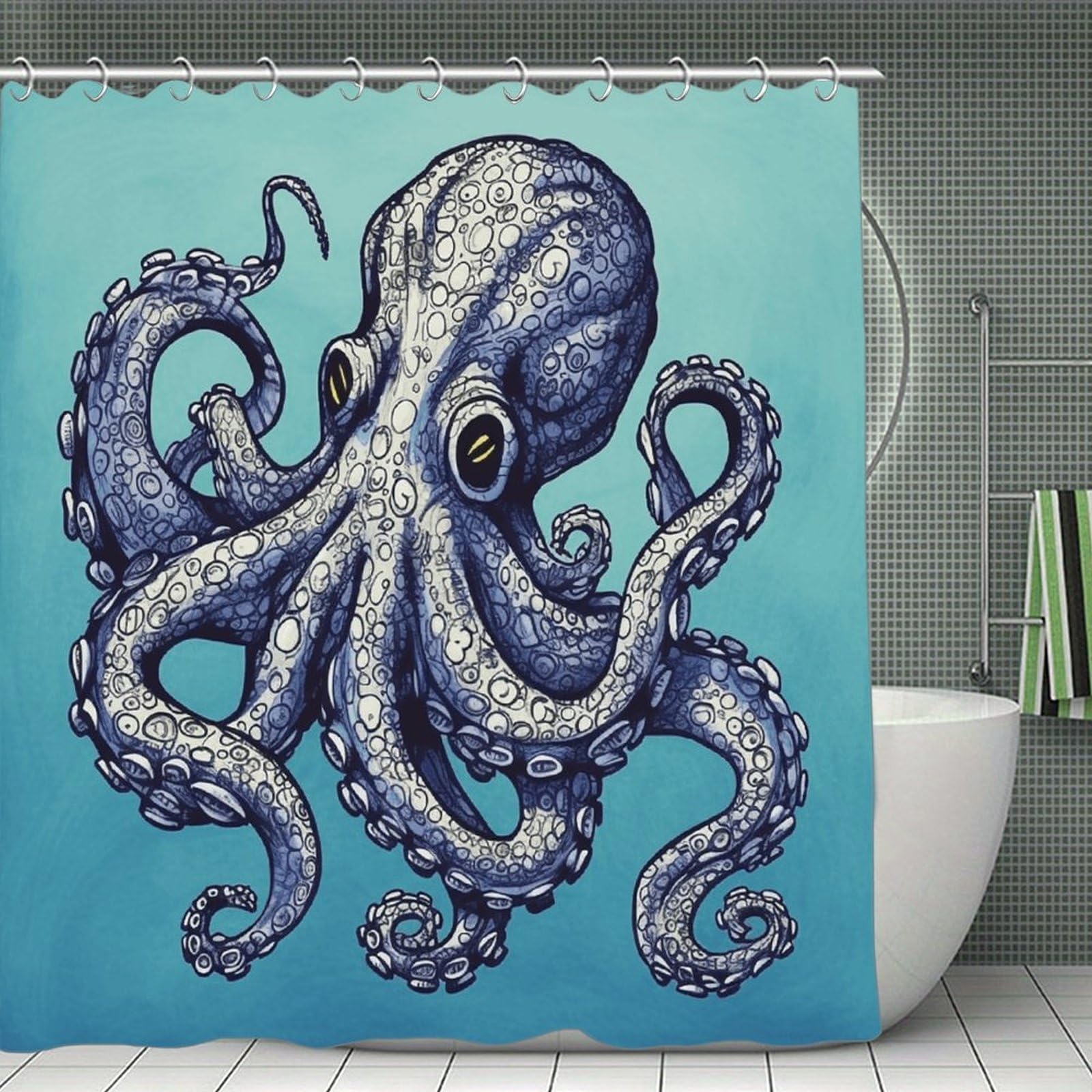 VstaDank Octopus Design Bath Curtain Elegant Heavy Duty Shower Curtains 70x70 in Rustic Farmhouse Cloth Shower Curtains Neutral Modern Bath Curtain for Bathroom