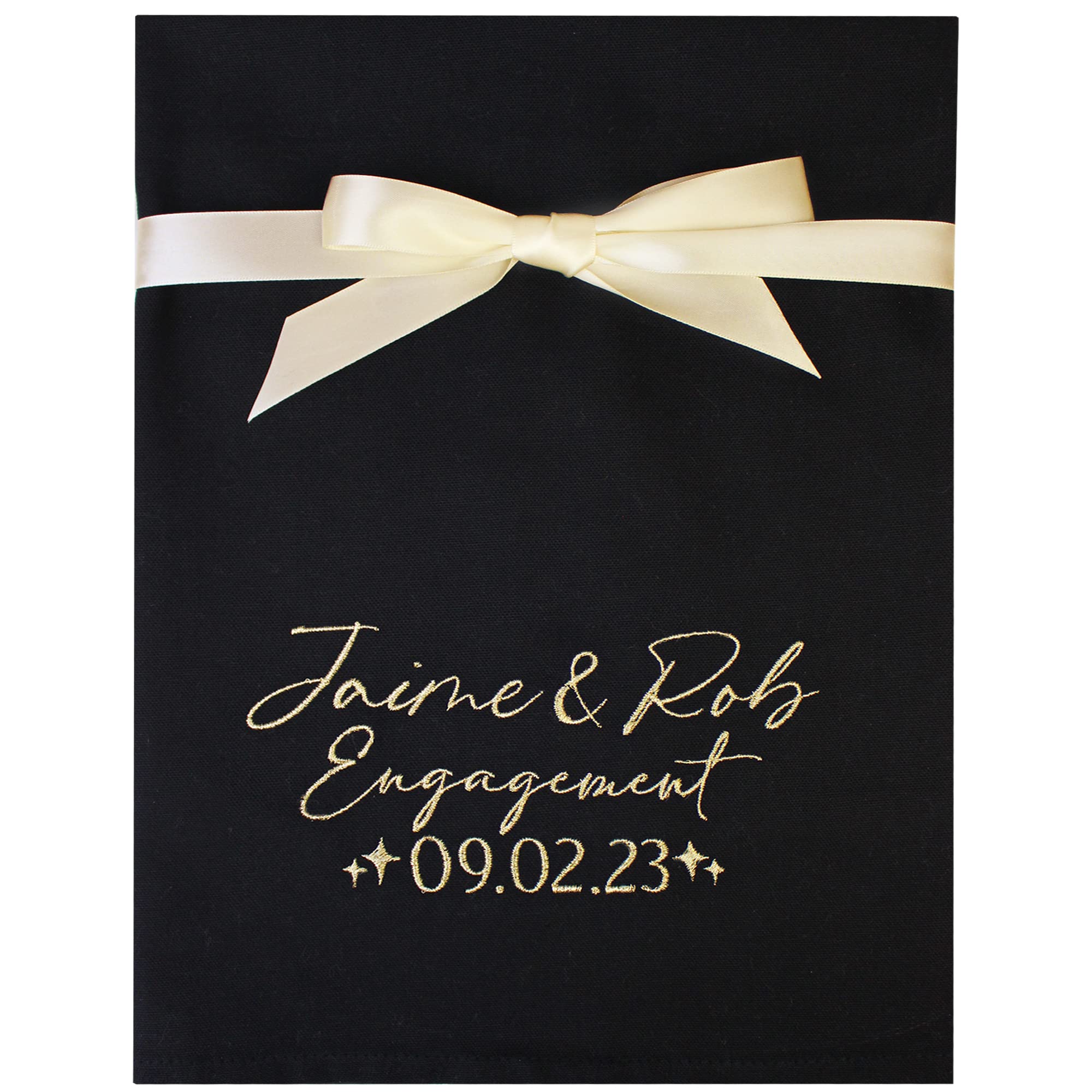 Personalised Engagement Name & Date Black Tea Towel Gift