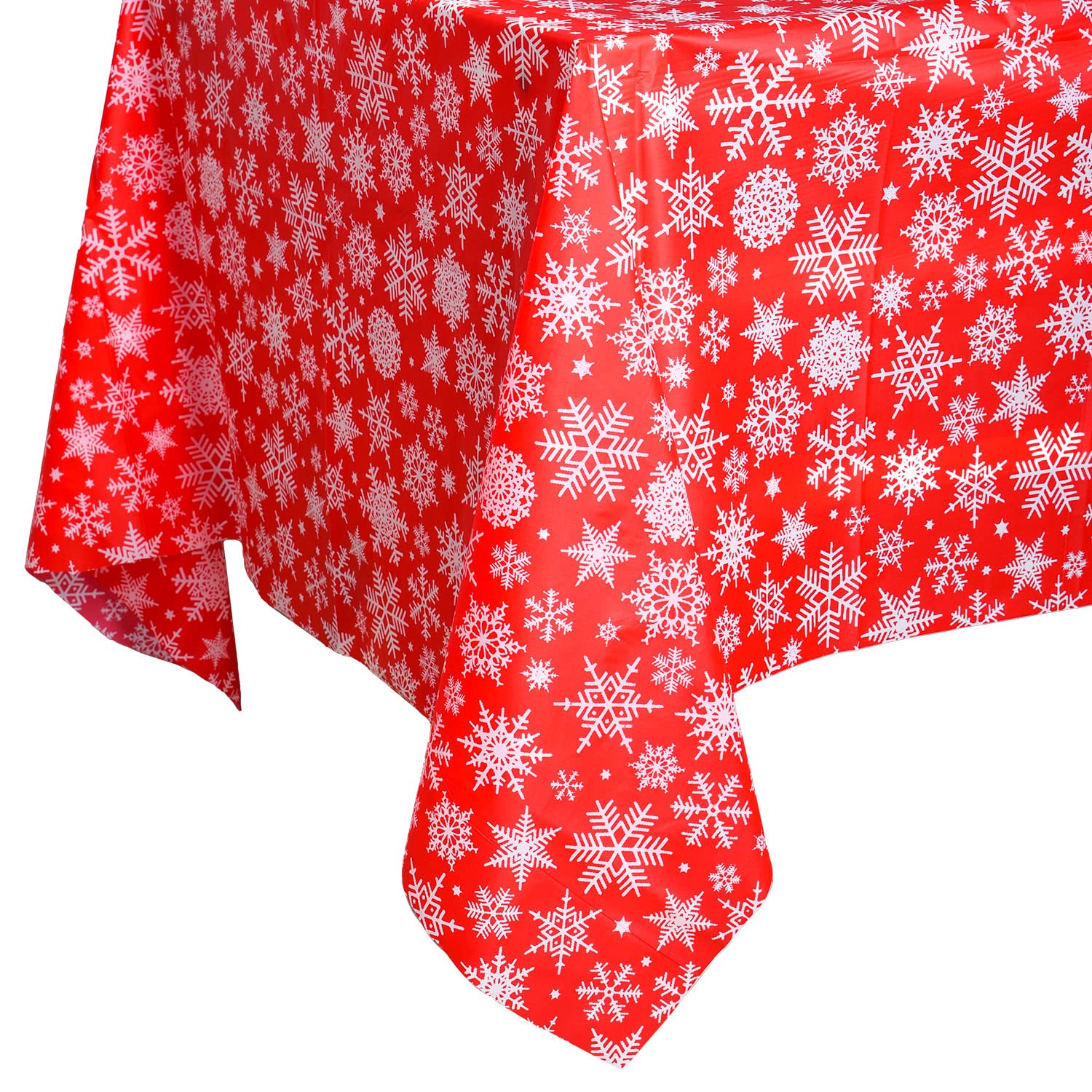 Jomnvo Disposable Tablecloth Christmas Table Cover Disposable Christmas Plastic Tablecloth for Christmas Party Birthday Weddings (Snowflake, 1)