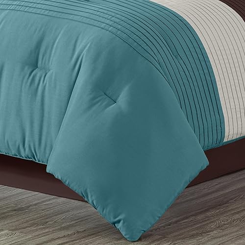 Miniatura 8 de Chezmoi Collection Loft - Juego de edredón de lujo a rayas de 8 piezas (tamaño California King, azulbeigemarrón chocolate)