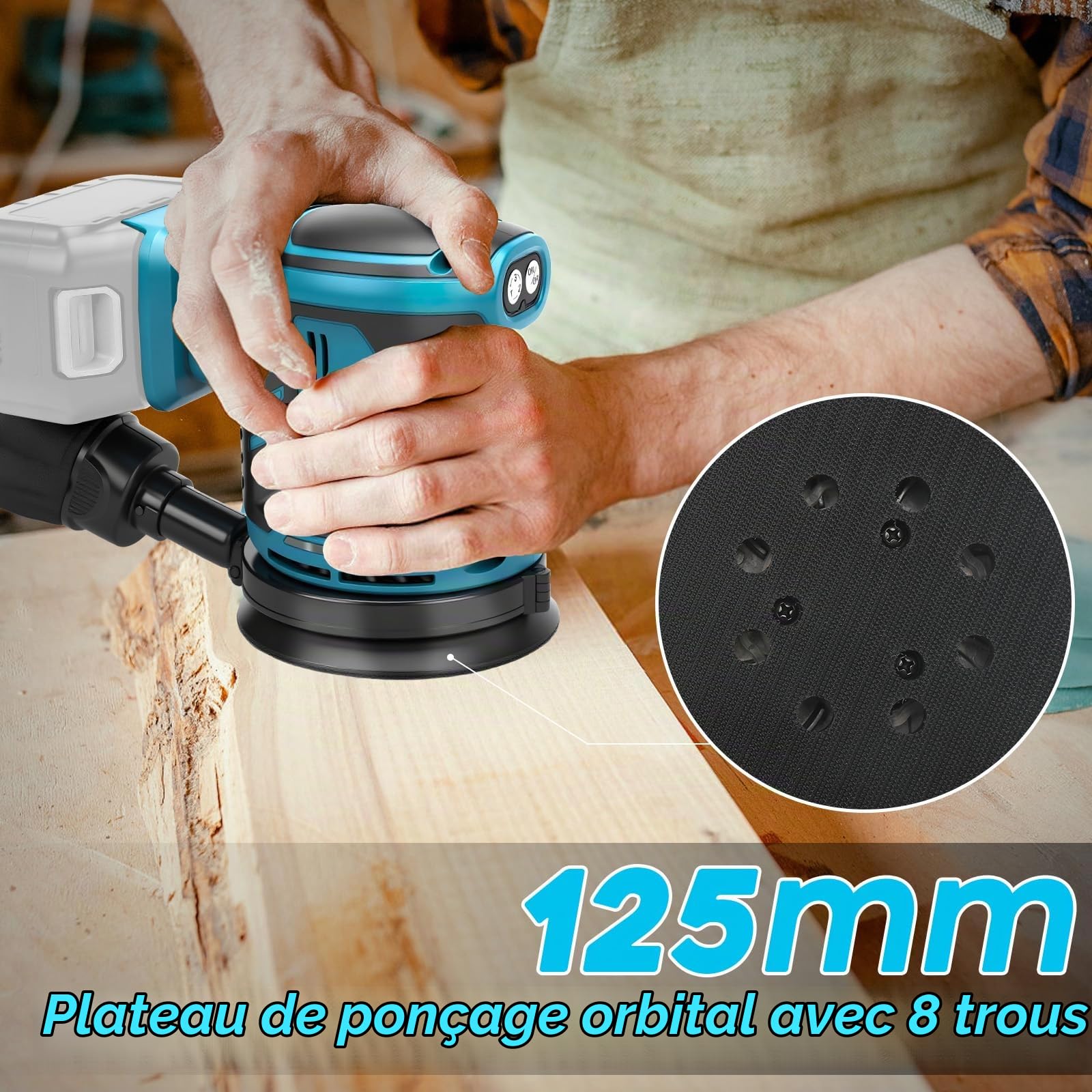Roadtime 125mm Ponceuse Excentrique pour Makita 18V Battery(San Batteries)