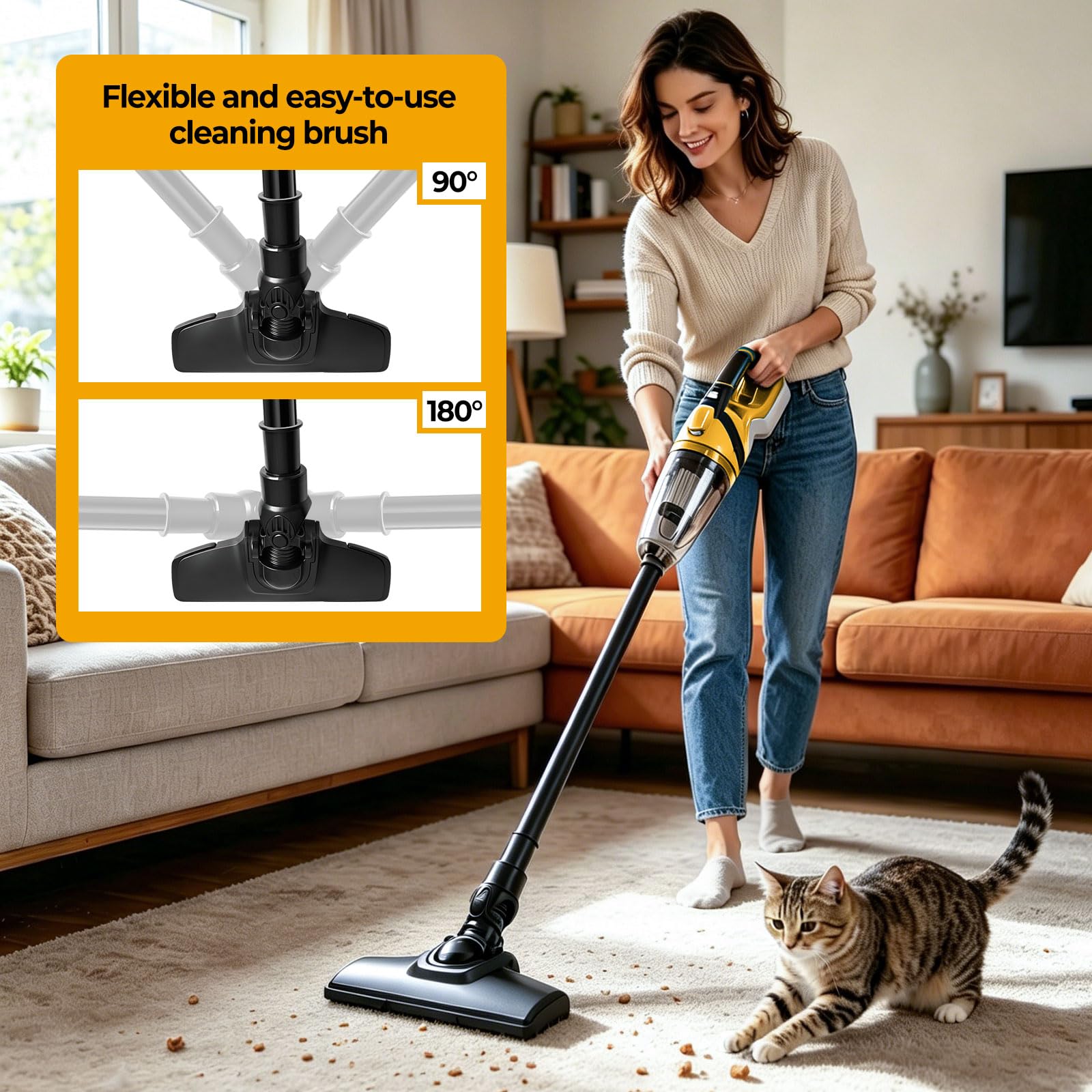 Aspirador de mano inalámbrico compatible con baterías Dewalt de 18 V 20 V, potencia de succión de 10000 Pa, depósito de polvo de 750 ml, 4 boquillas y luz LED para la limpieza en seco del coche y el