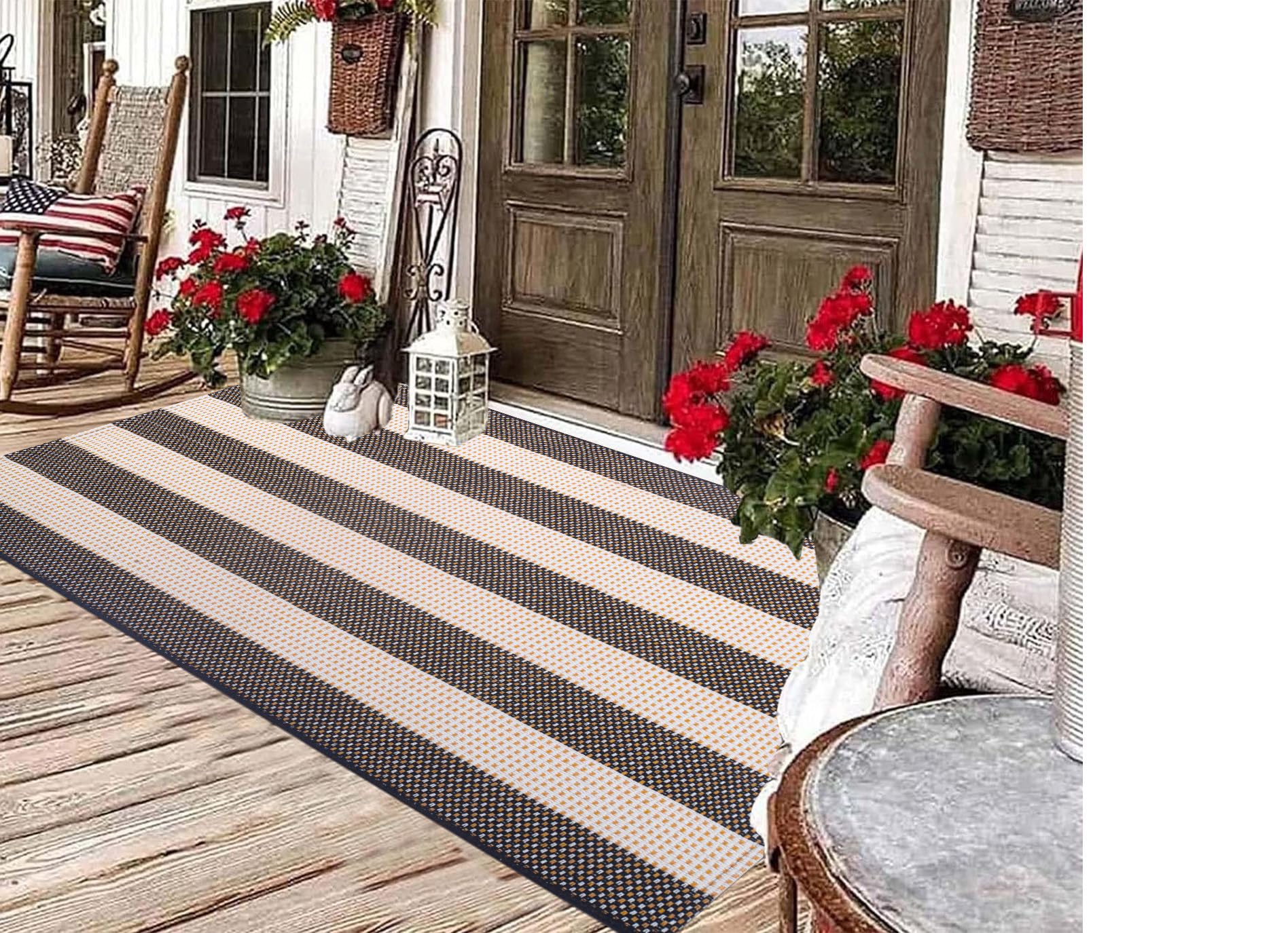 Tapis d'intérieur/extérieur Lavable à Rayures Noires et Blanches Generic
