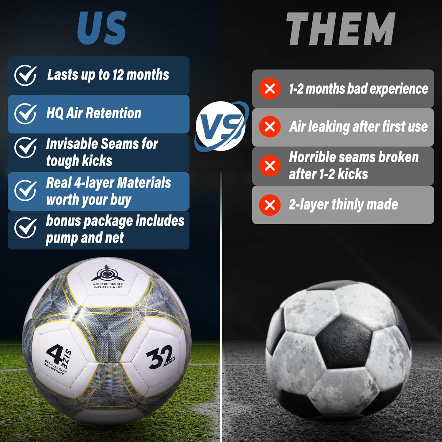 Soccer Balls Size 4 for Kids 8-12 Girls Boys Youth Skills Training Dribbling Practices Durable Long-Lasting Indoor Outdoors Back to School Easter Birthday Gifts