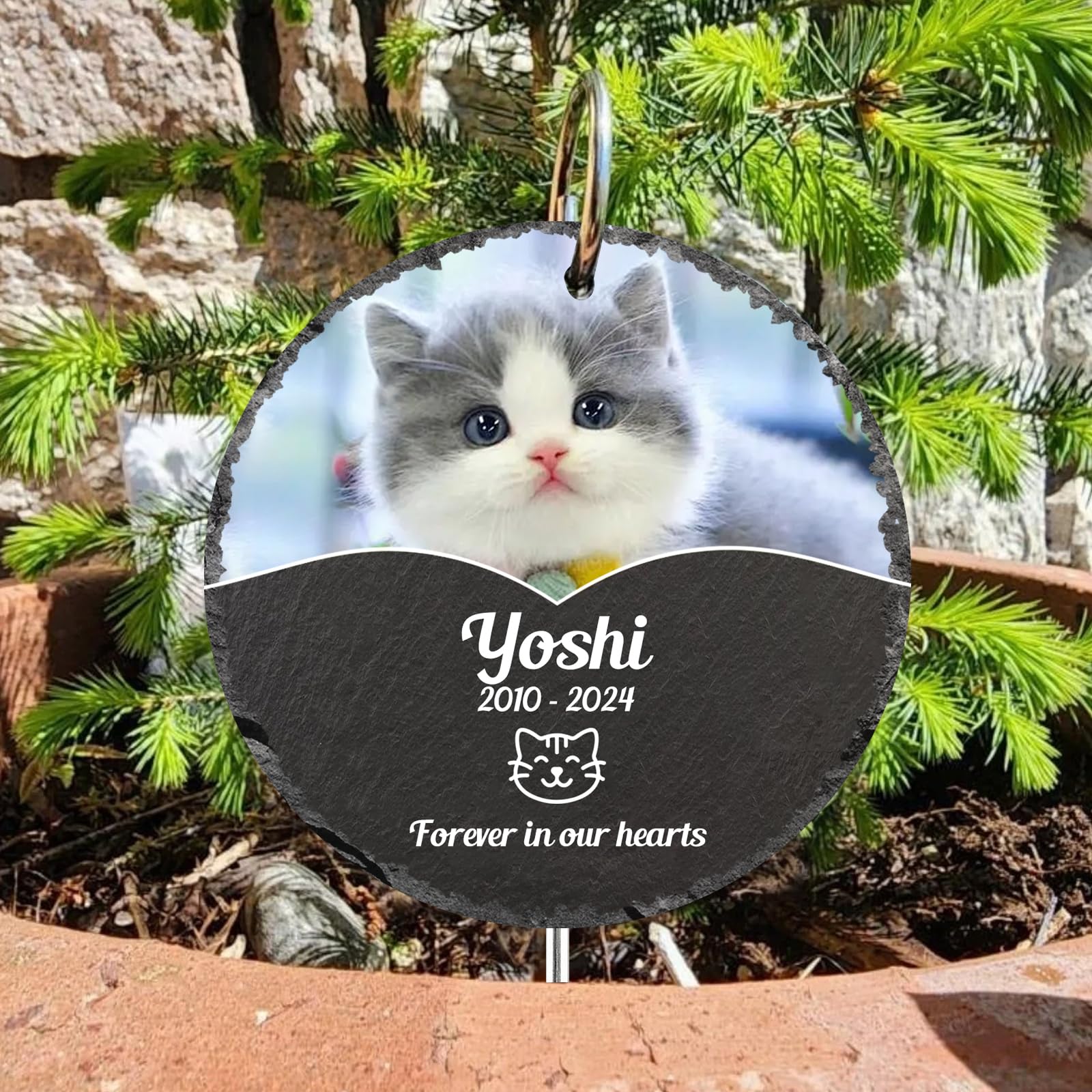 Dihope Personalised Dog Memorial Plaque with Hook Stake, Custom Name Pet Memorial Bereavement Gifts Natural Slate Grave Plaque Gifts for Loss of Dog Cat Pet