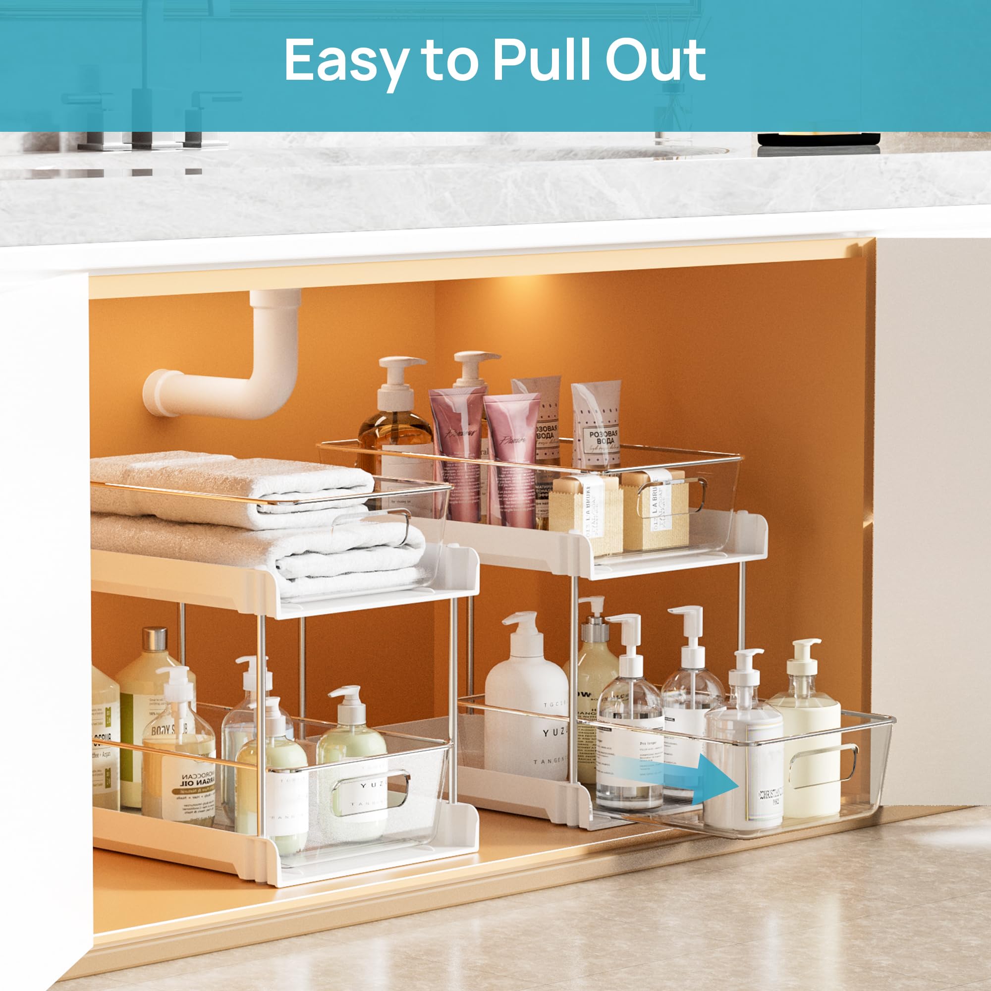 Vtopmart Lot de 4 organiseurs de salle de bain coulissants sous évier (S-Standard, blanc)