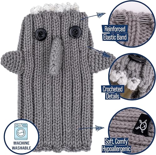 Miniatura 3 de Zoo Snoods Disfraz de tiburón gris  Manta de punto cálido para perro para mascotas, protección para el cuello y las orejas, Halloween invierno (S)