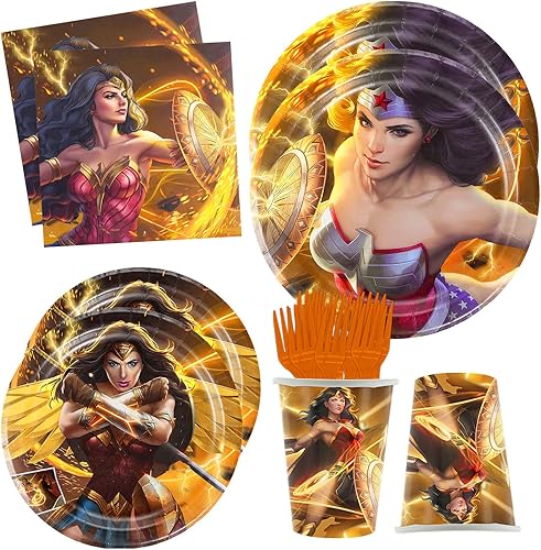 Wonder Woman - Kit de suministros para fiesta de cumpleaños con temática de la mujer maravilla, regalos para niñas y niños, juego de decoraciones