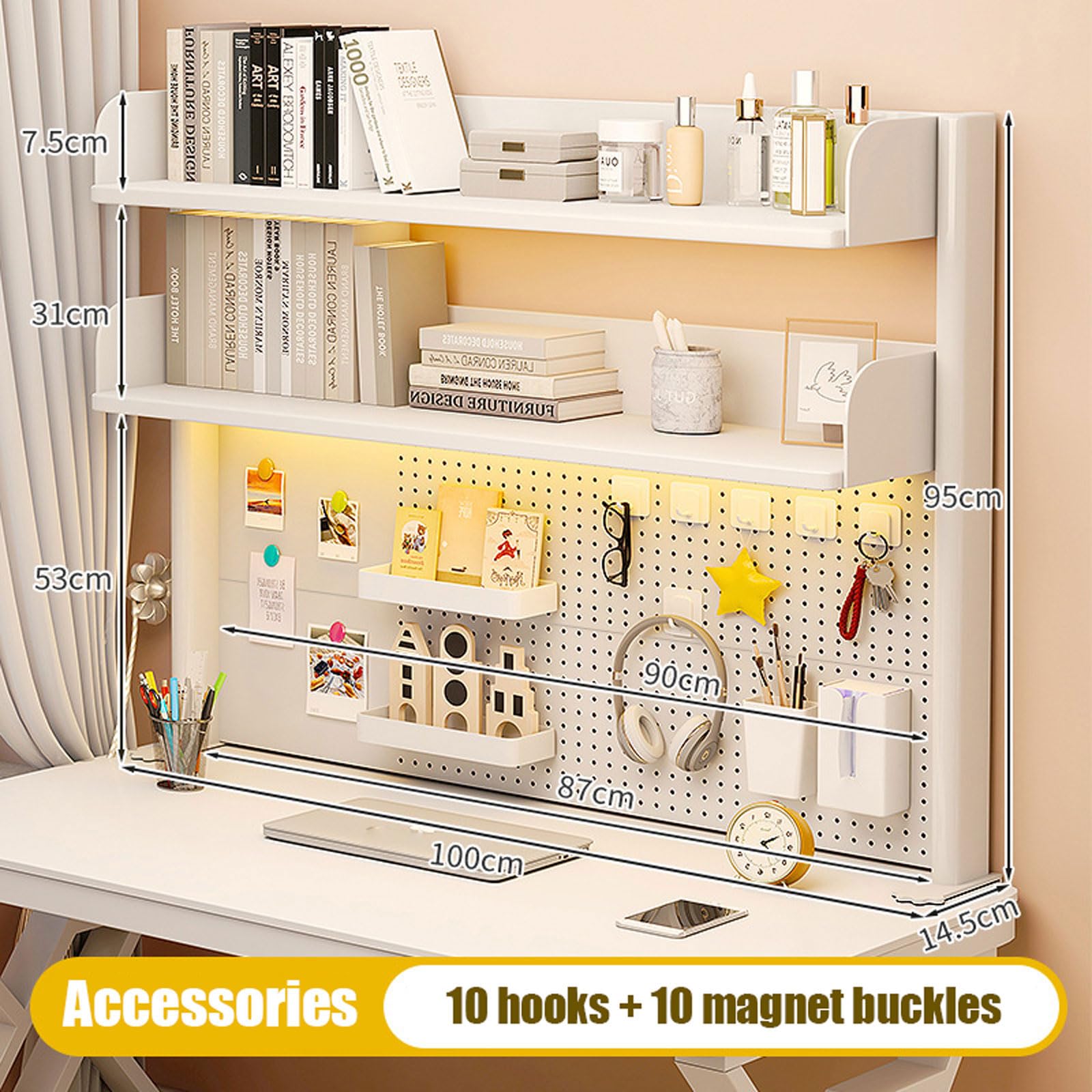 Étagère de bureau à pince – 2/3 niveaux au-dessus de l'étagère de rangement de bureau avec crochets et planche perforée – Étagère à pince pour économiser de l'espace pour le bureau ou la maison