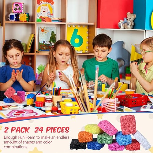 Miniatura 2 de Paquete de 2 cuentas de espuma para modelar, 24 bloques, espuma divertida, 12 colores, arcilla de espuma educativa para niños, manualidades, artes,