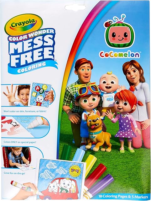 CRAYOLA Color Wonder - Cocomelon Mess-Free Colouring Book (Includes 18 Colouring Pages & 5 Magic Color Wonder Markers)