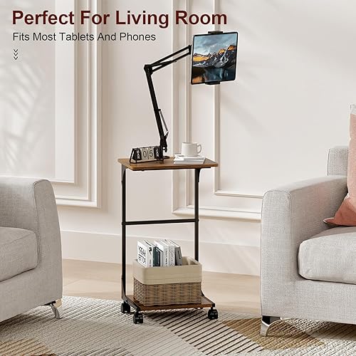 Miniatura 3 de Soporte de piso para tableta Kindle con estantes de almacenamiento de 2 niveles, altura de ángulo ajustable, soporte para iPad Tablet Kindle para