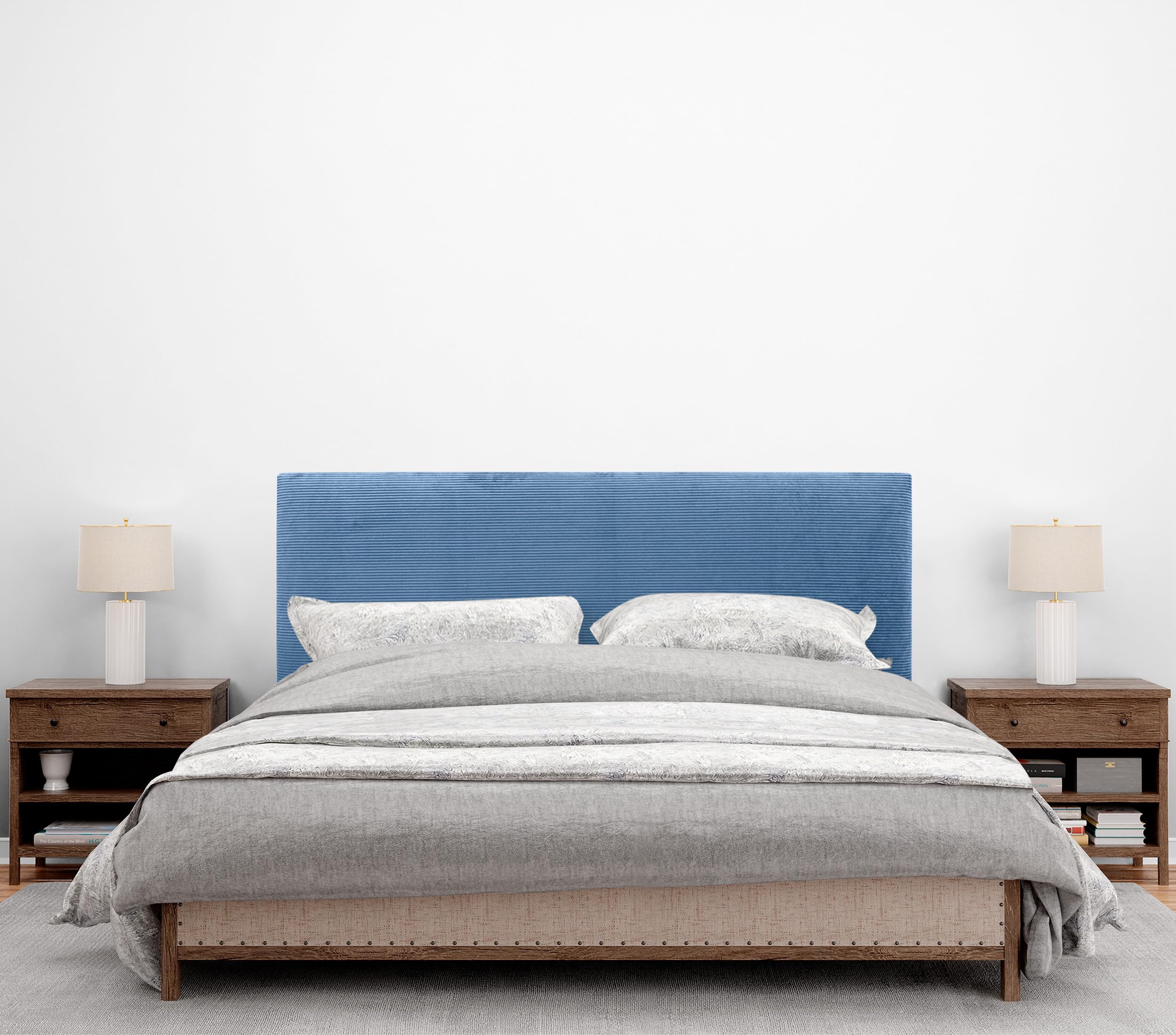 DHOME Tête de lit en Velours Côtelé uni Haute Gamme Moderne Tête de lit Capitonnée, Chambre de Luxe, Rembourrée (Bleu, 135cm)