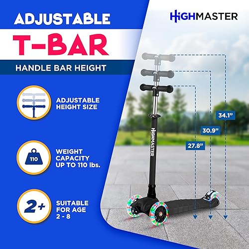 Miniatura 2 de HighMaster Scooter para niños  Patinete de 3 ruedas para niños y niños pequeños  Manillar ajustable con luces LED para ruedas  Diversión en