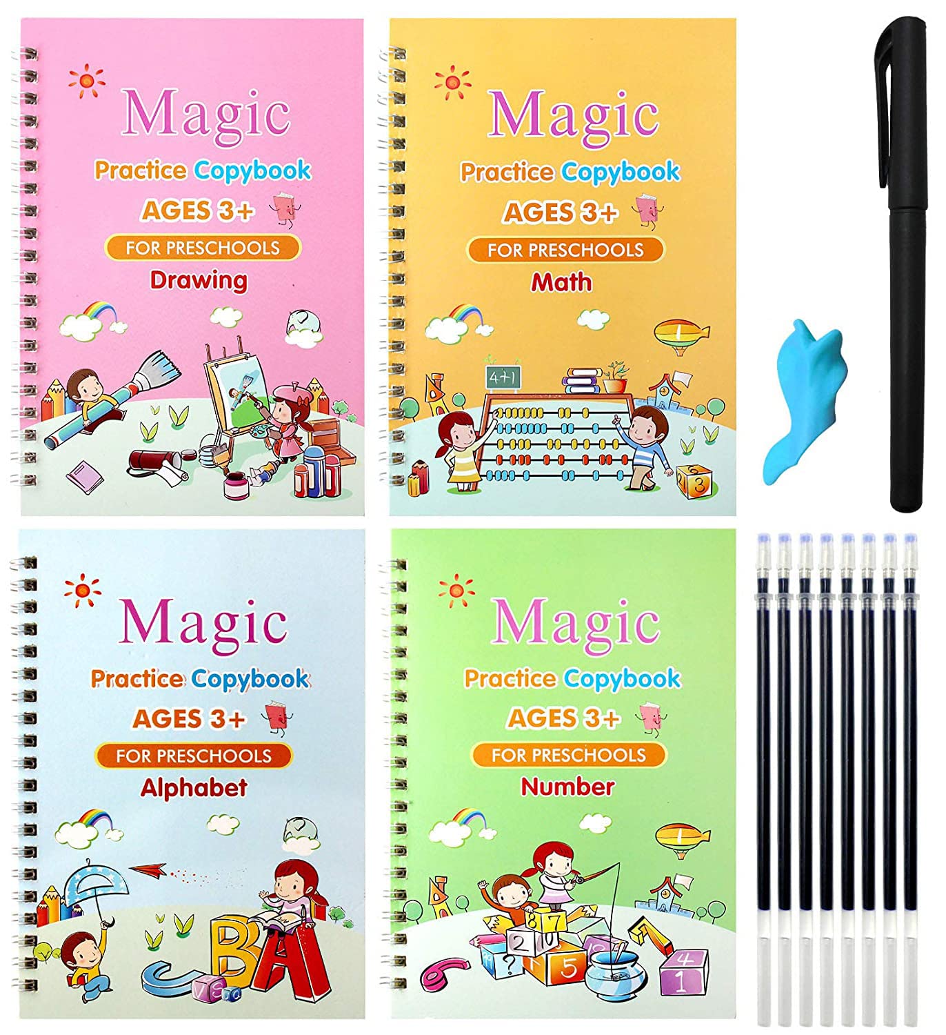 HOTFIX? 4 PCS Magic Practice Copybook for Kids Reusable Handwriting Workbook Four Books Math, Drawing, Alphabet, Number (4 Books + 1 Pen + 8 Refills + 1 Grip) (B0BG5X8G86) Amazon Price History, Amazon Price Tracker