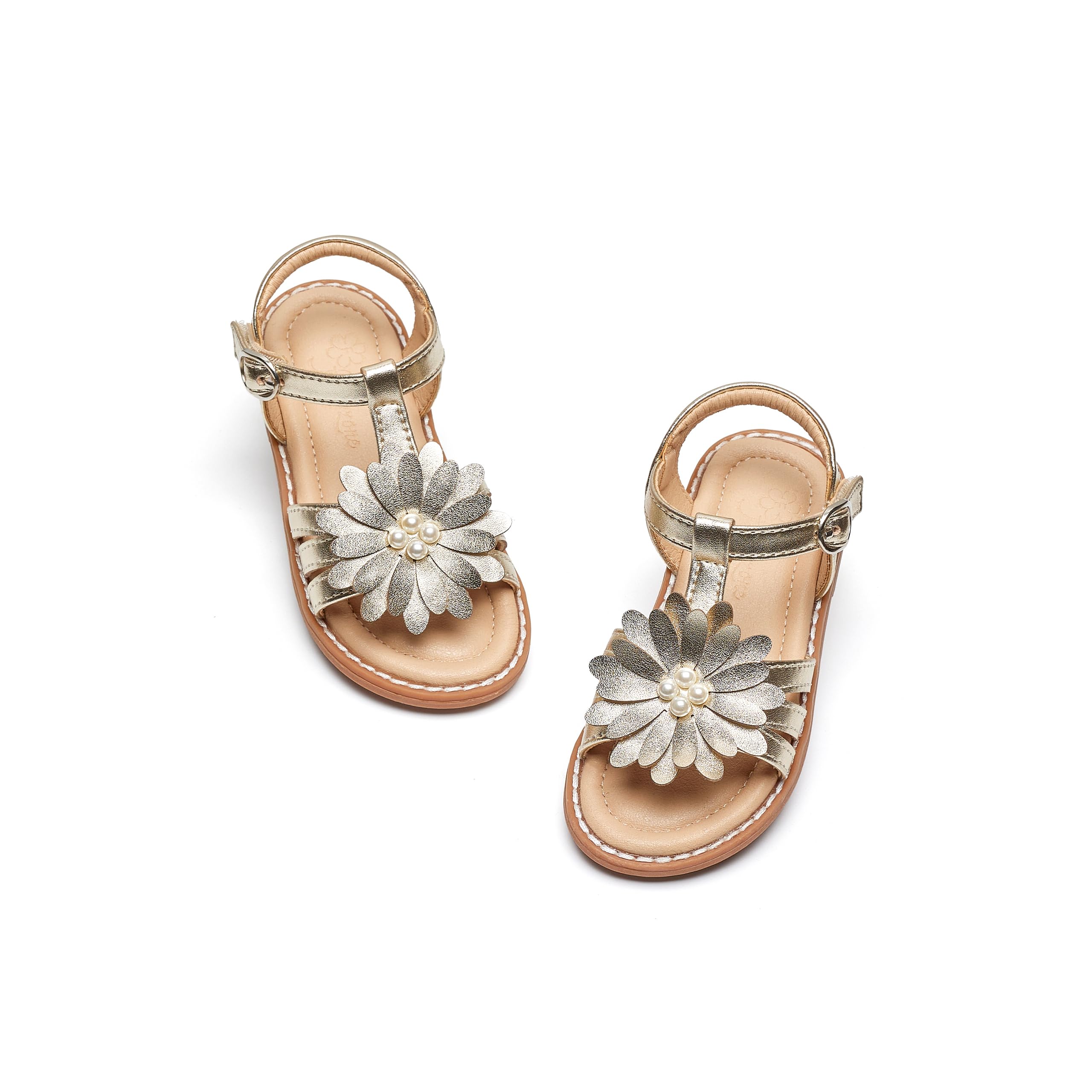 Flaryzone Toddler Girls Sandals Open Toe Flats Flower Girl Dress Shoes