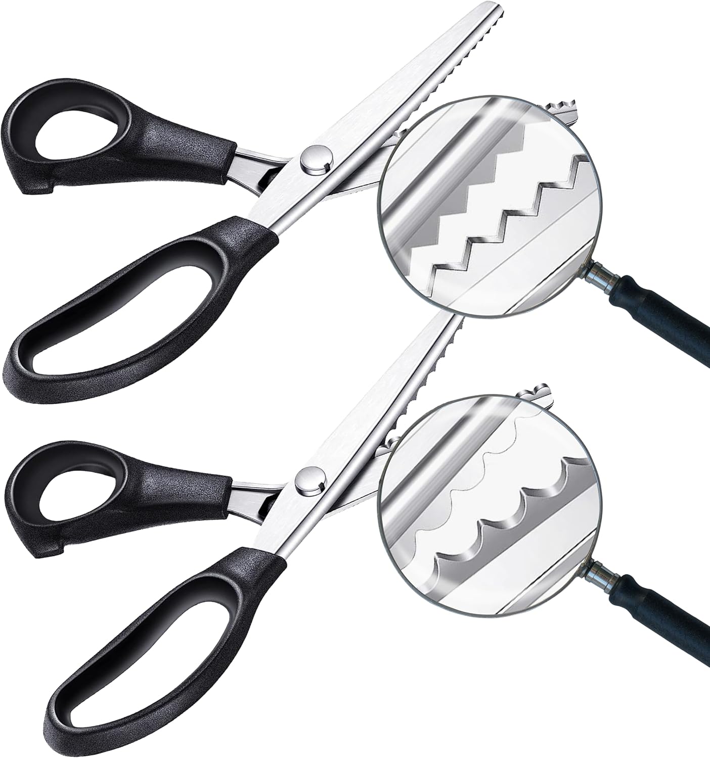 YARRD 2PCS Pinking Shears Zig Zag 9.5 Inch Pinking Scissors Black Zigzag Scissors