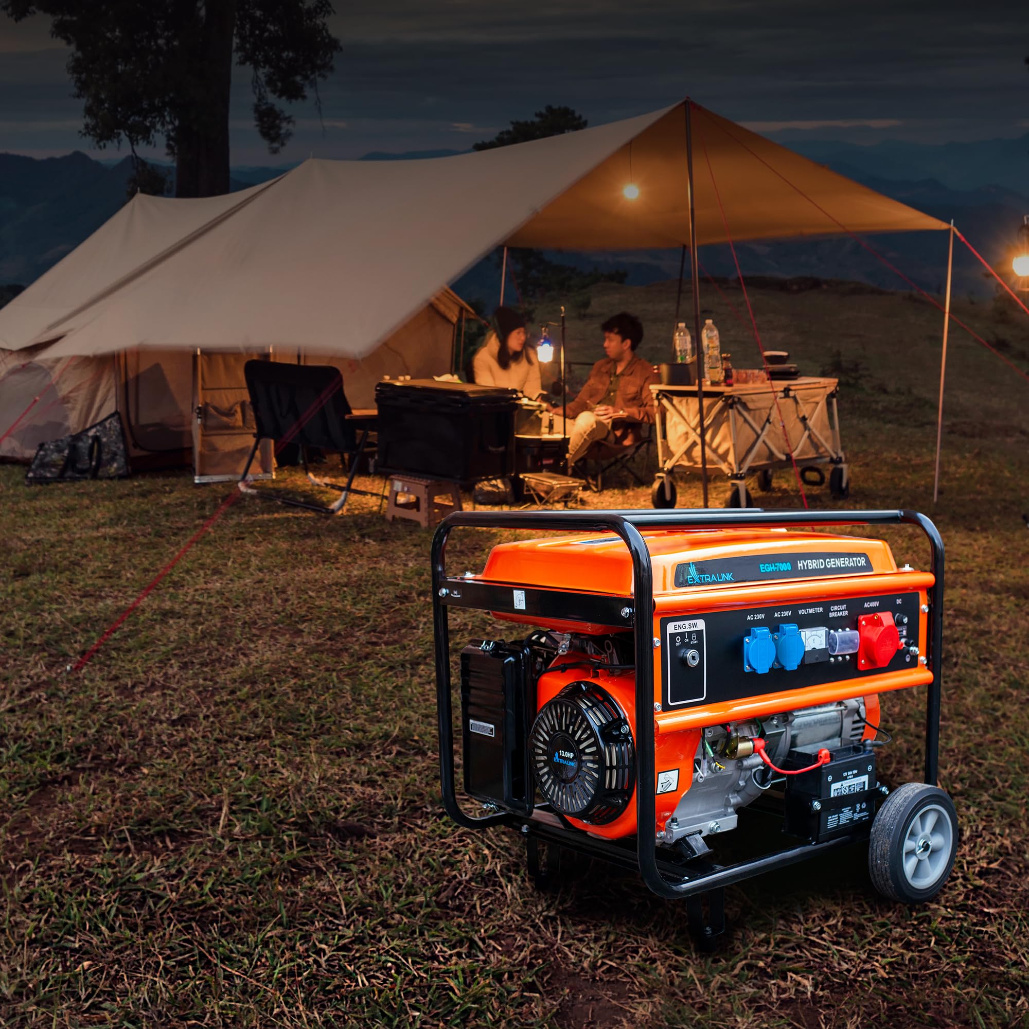 Extralink Generador Eléctrico 7500W Gasolina/Gas | Grupo Electrógeno Trifásico Dual Fuel 192F 4T, Onda Pura, 2×230V 1×400V, Arranque Eléctrico y Protección Sobrecarga | Portátil para Casa