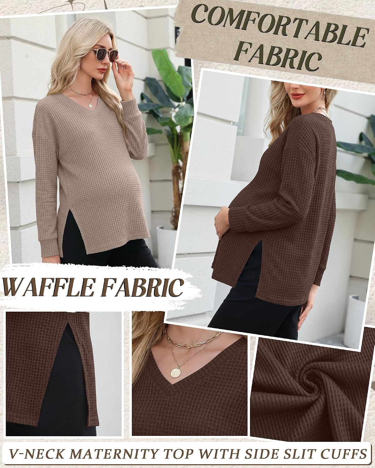 Huukeay 3 Pack Women's Maternity Long Sleeve Shirts Loose Fit