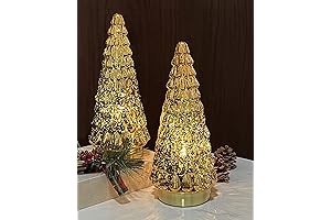 SHMILMH Gold Mercury Glass Christmas Tree Set of 2