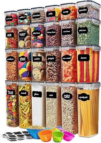 Juego de 24 recipientes herméticos para almacenamiento de alimentos, recipientes de plástico transparente sin BPA para cocina y despensa con tapas