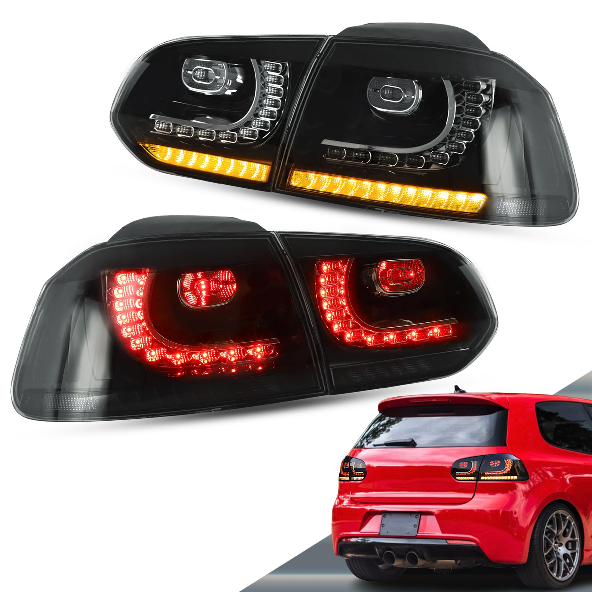 VLAND LED Fanali posteriori per Golf 6 GTI TDI TSI GTD R 2008-2013, Con indicatori di direzione dinamici, 1 coppia – Nero