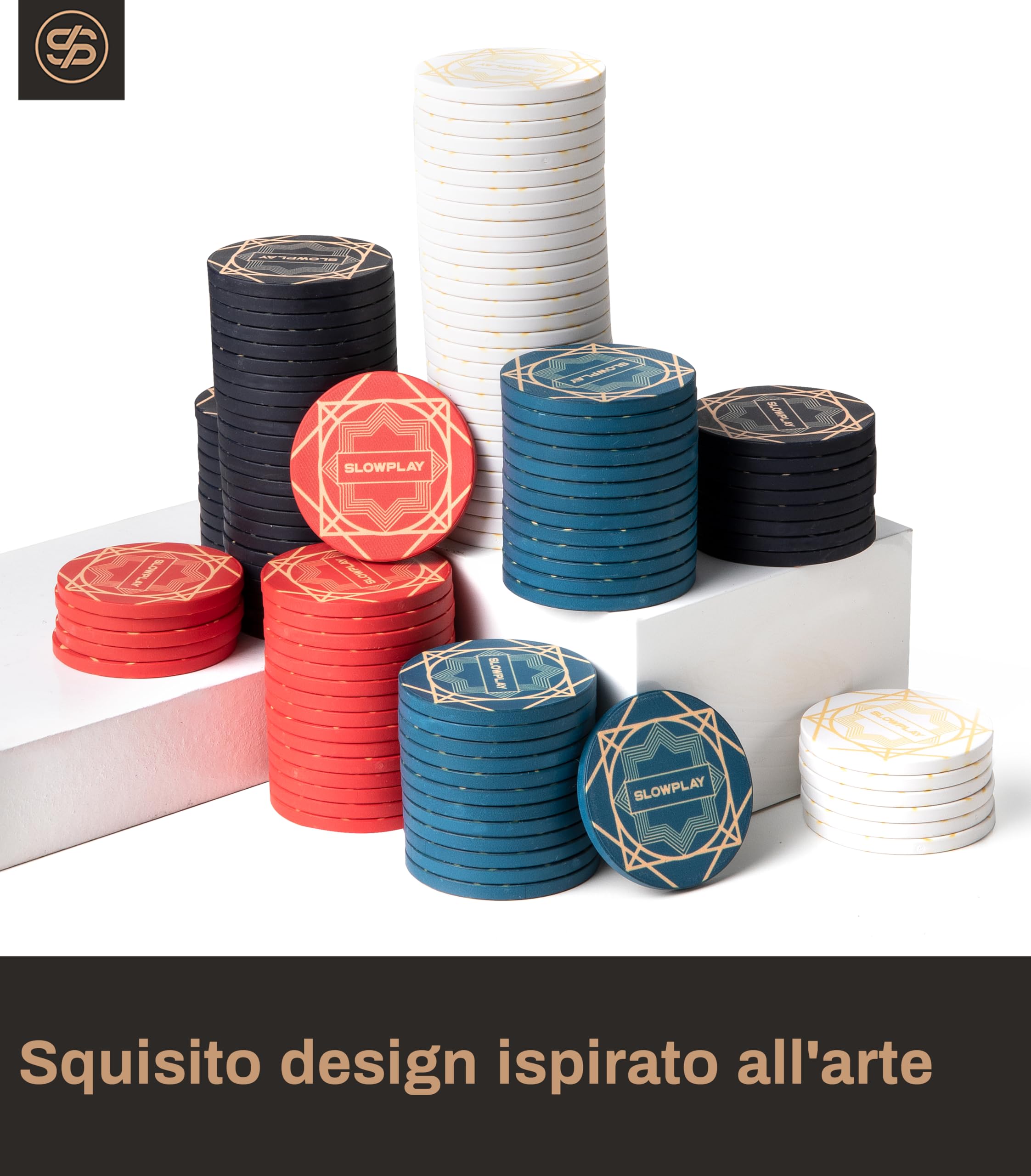 SLOWPLAY Nash, fiches da poker in ceramica di grado casinò, 10 grammi, per Texas Hold'em, chip professionali da 39 mm, confezione da 50 con denominazione di 100
