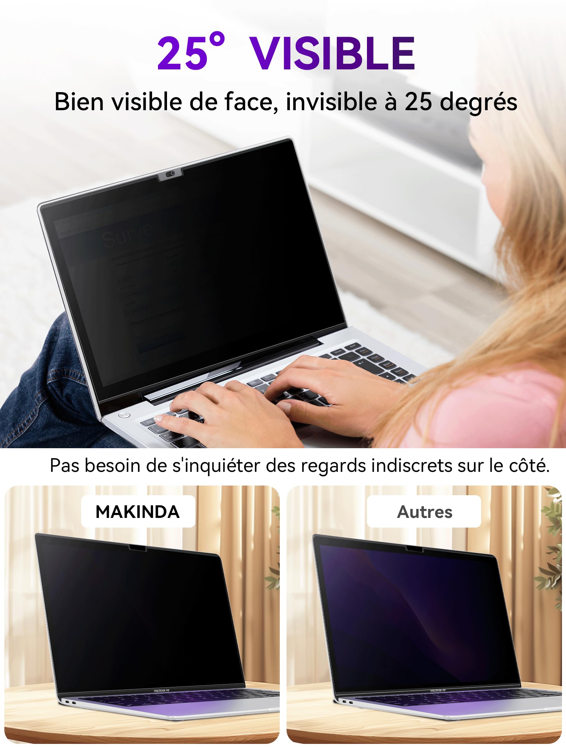 Filtre de Confidentialité Magnétique pour MacBook Pro 16 Pouces (2021-2026, M1-M5 Pro/Max), Anti-Espion et Anti-Lumière Bleue