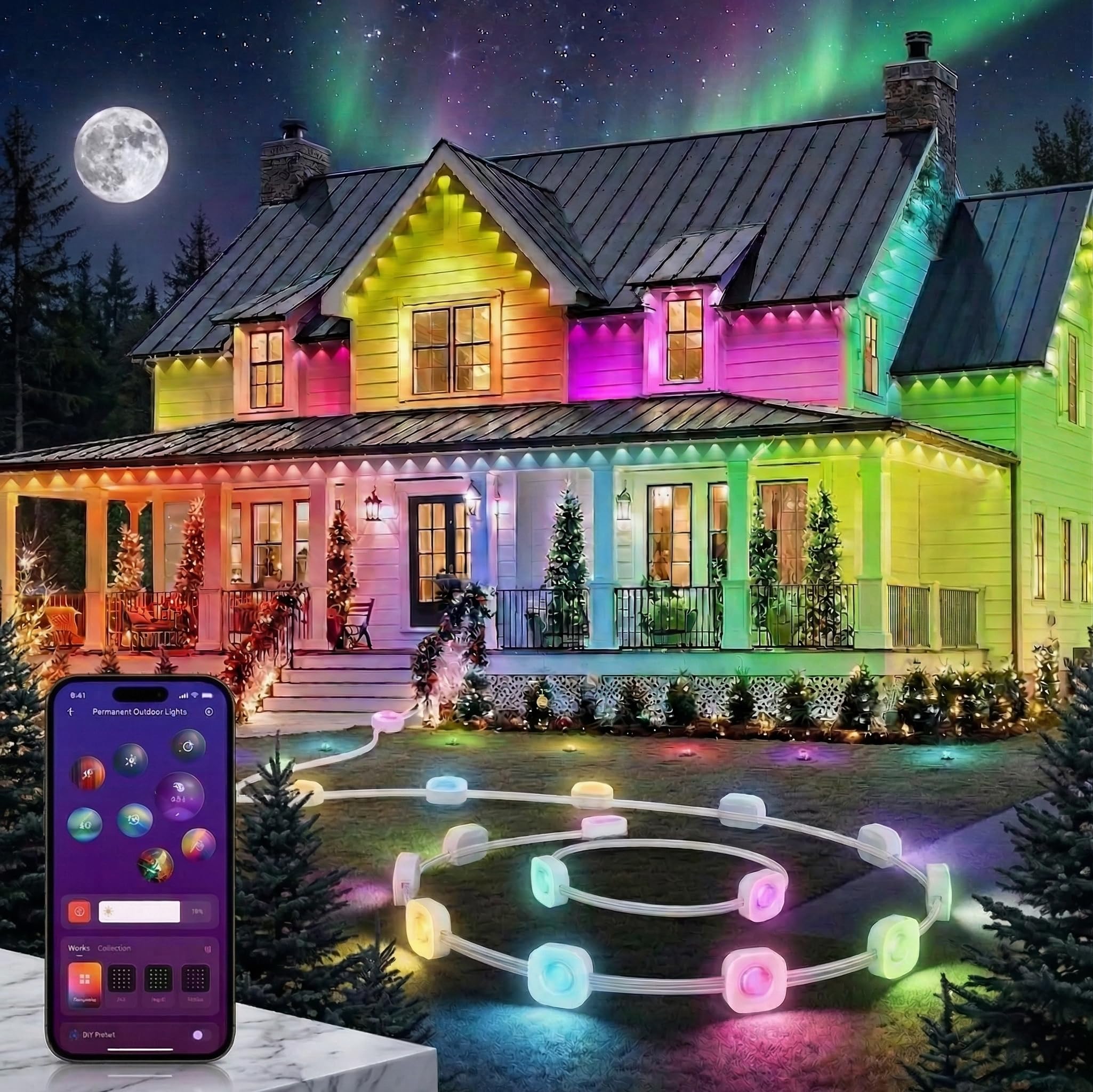 YEELIGHT Permanent Outdoor Lights, 150FT RGB LED String Lights