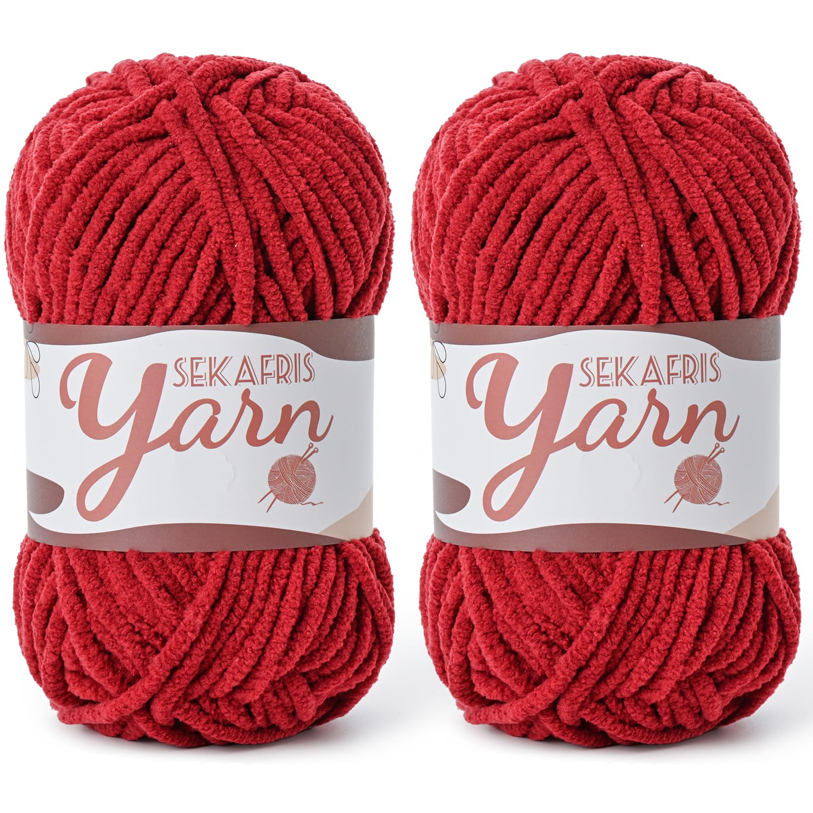 Chenille Yarn for Crocheting Crochet Burgundy Yarn 2 Pack