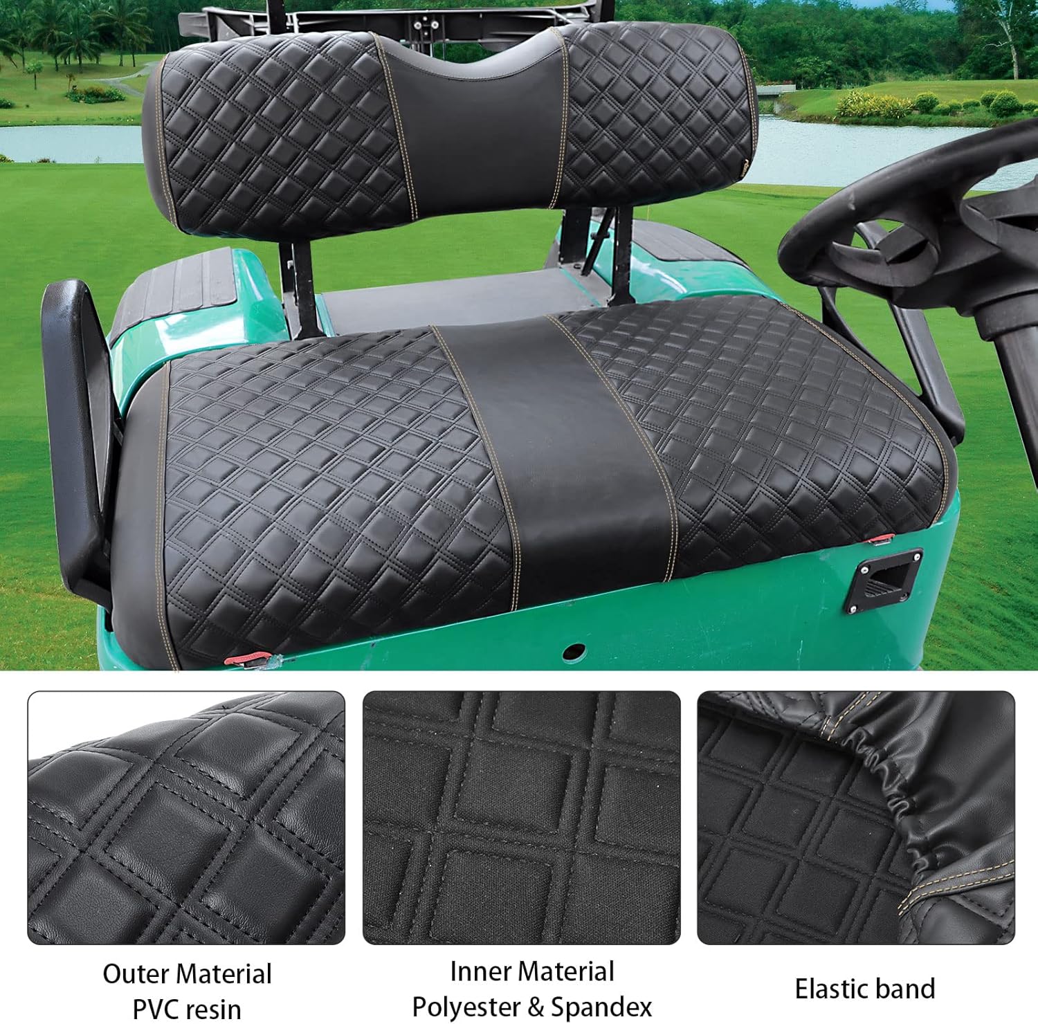 Roykaw Golf Cart Seat Covers Kit Fit for EZGO TXT OEM Ordinary Seat Cushion, Marine Grade Vinyl Material/More Soft and Comfortable, Breathable & Easy to Clean