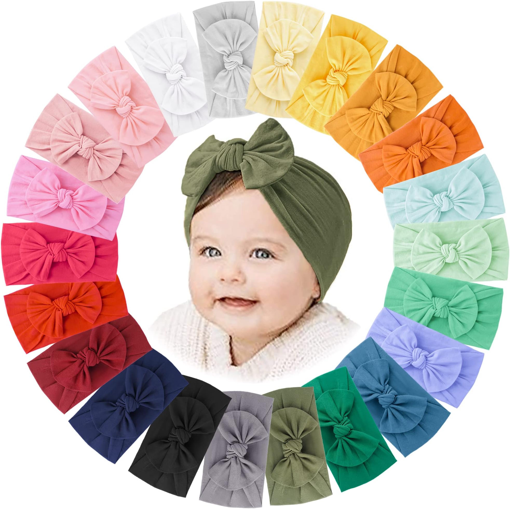 Jesries 22 PCS Baby Headbands Soft Nylon Hairbands with Bows Girls Hair Accessories for Newborn Infant Toddler Kids Handmade