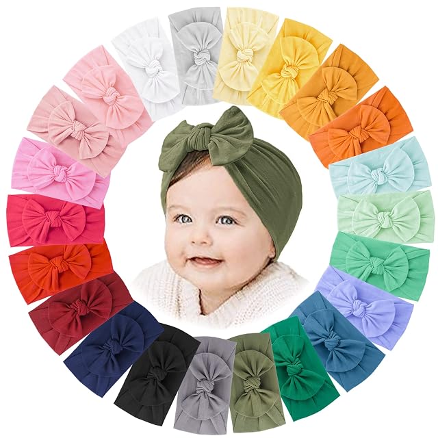 Jesries 22 PCS Baby Headbands Soft Nylon Hairbands with Bows Girls Hair Accessories for Newborn Infant Toddler Kids