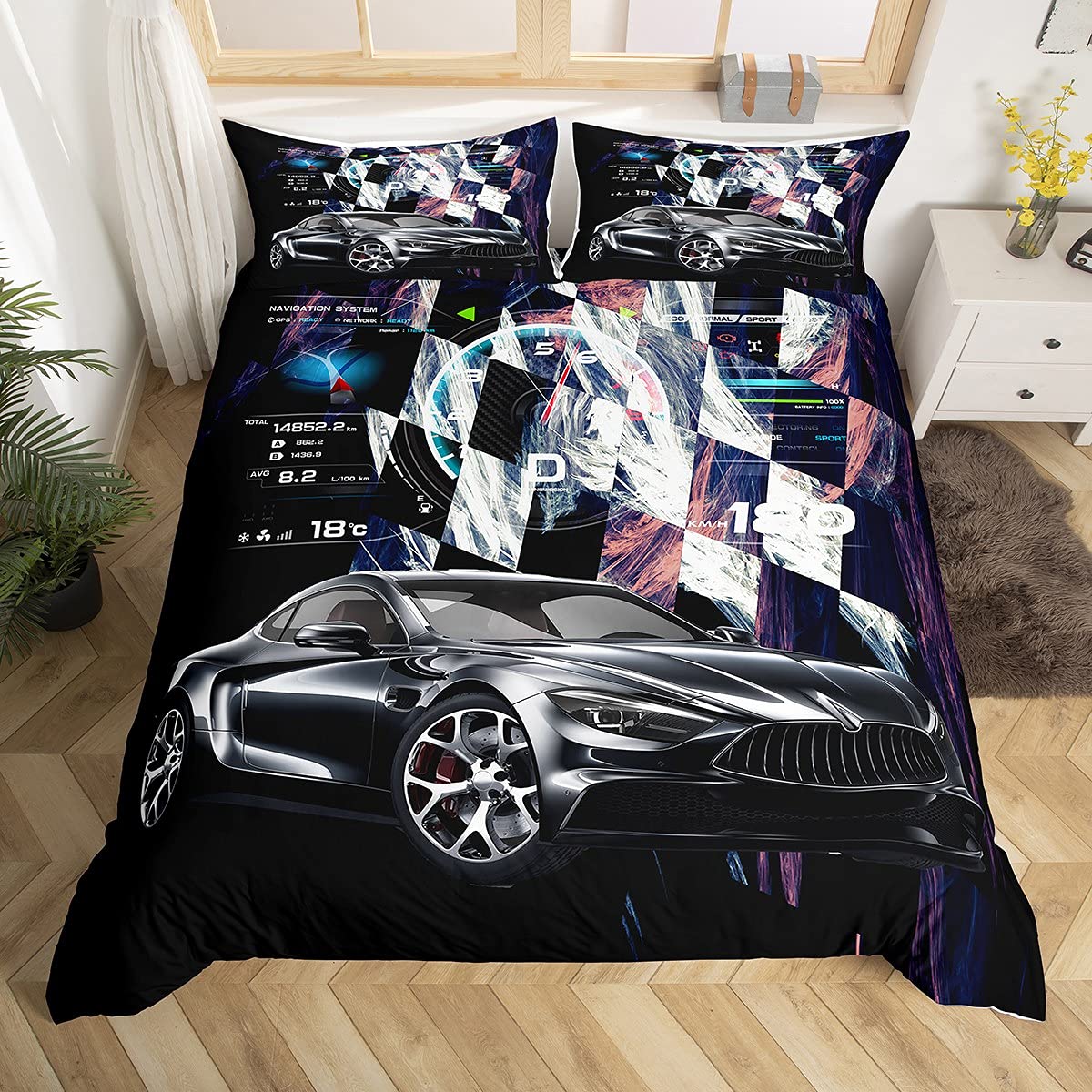 Kinder-Bettwäsche, 140 x 200 cm, Herren, Sport, Extreme, Motiv: Bettbezug, modern, Auto, Dekoration, Gitter, Auto, Rennrad, Schlafzimmer, 2 Stück Küche, Haushalt & Wohnen