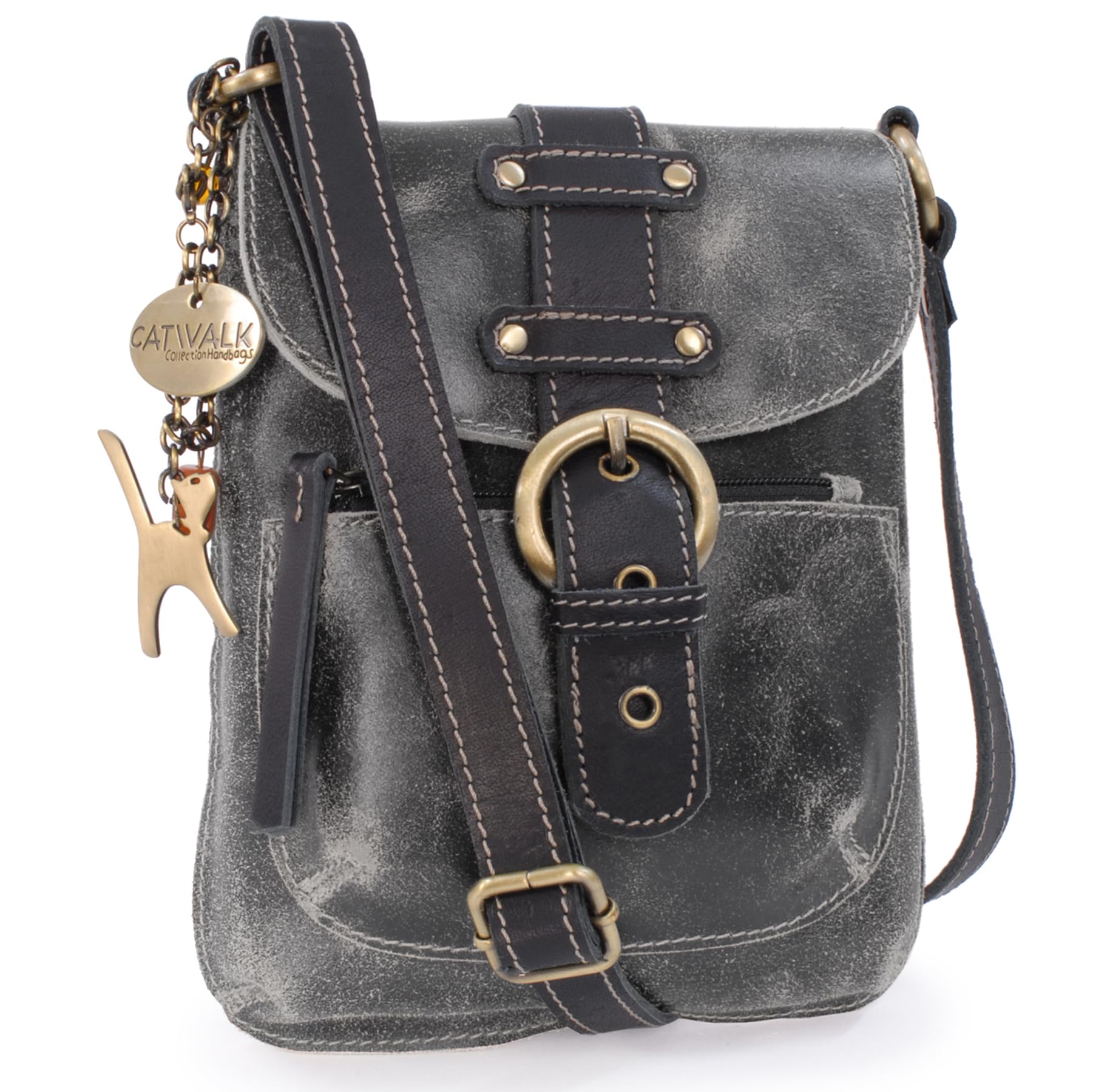 Catwalk Collection Handbags - Bolso Bandolera Pequeño - Bolsito Mujer - Piel Envejecida - Correa Ajustable - Mensajero - Jolene