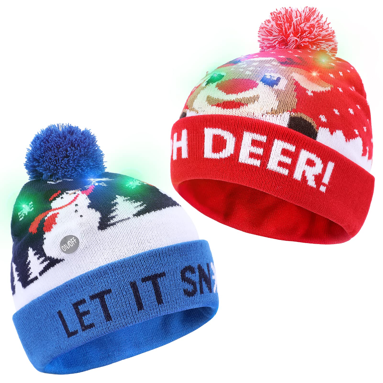 BicycleStore LED Light Up Christmas Hat, 2 Pcs Beanie Knit Winter Cap with 3 Modes 6 Lights