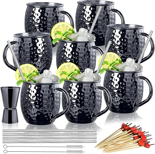 Vista 8 de LINALL Moscow Mule - Juego de 6 tazas de acero inoxidable de 18 onzas chapadas en color negro plomizo (6 unidades)
